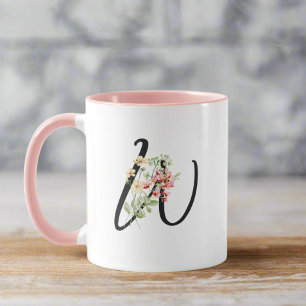 Moderne, stilvolle Letter W Black Script floral Tasse