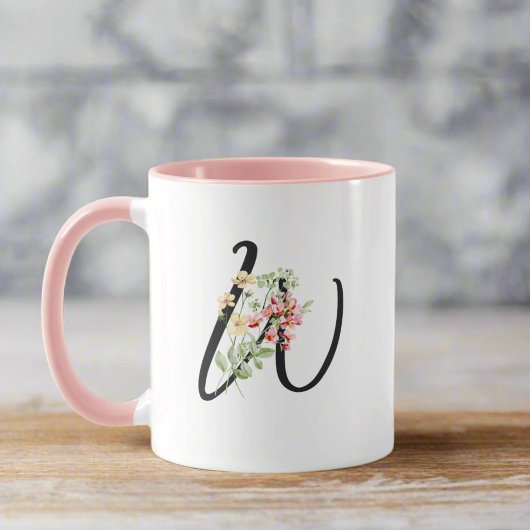 Moderne, stilvolle Letter W Black Script floral Tasse