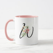 Moderne, stilvolle Letter W Black Script floral Tasse (Links)