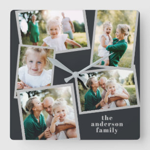Moderne stilvolle Mehrfach-Foto-Familienheim-Dekor Quadratische Wanduhr