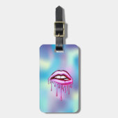 Moderne, stilvolle Metallic Dripping Lips holograp Gepäckanhänger (Vorderseite vertikal)