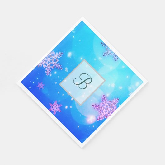Moderne, stilvolle Mongram Winterschneeflocken Serviette (Ecke)