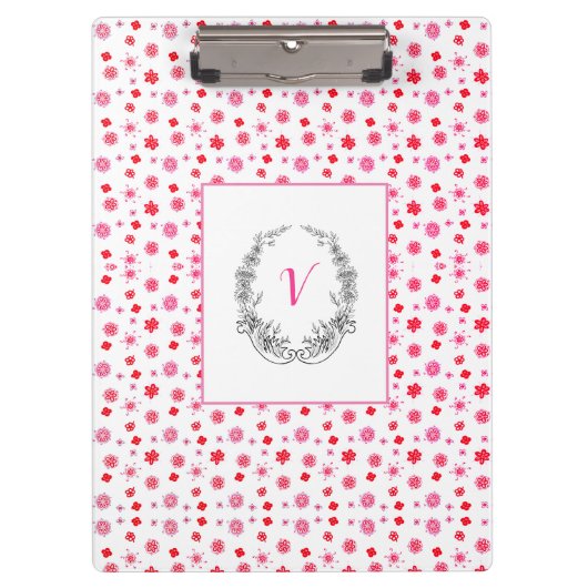 Moderne, stilvolle Monogram Girly Patterns Red Klemmbrett (Vorderseite)