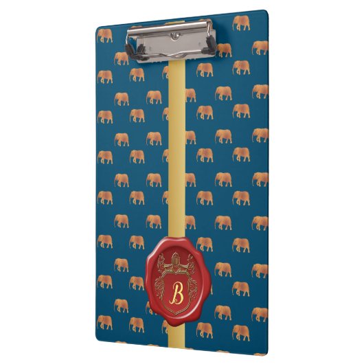 Moderne, stilvolle Monogram Muster Elefanten #5 Klemmbrett (Links)