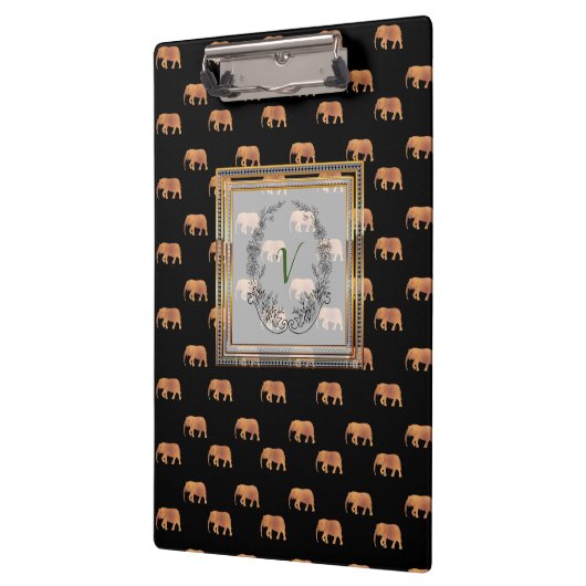 Moderne, stilvolle Monogram Muster Elephants Gold Klemmbrett (Links)