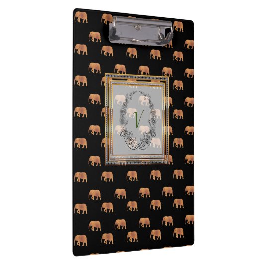 Moderne, stilvolle Monogram Muster Elephants Gold Klemmbrett (Rechts)