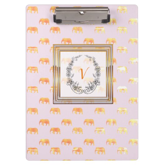 Moderne, stilvolle Monogram Muster Elephants Gold Klemmbrett (Vorderseite)