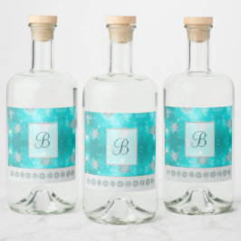 Moderne, stilvolle Monogram-Muster | Schnee-Party Alkoholflaschenetikett