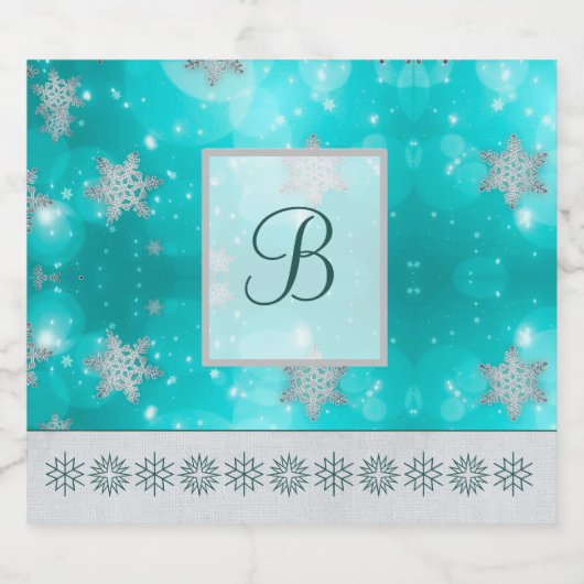 Moderne, stilvolle Monogram-Muster | Schnee-Party Alkoholflaschenetikett (Einzelnes Label)