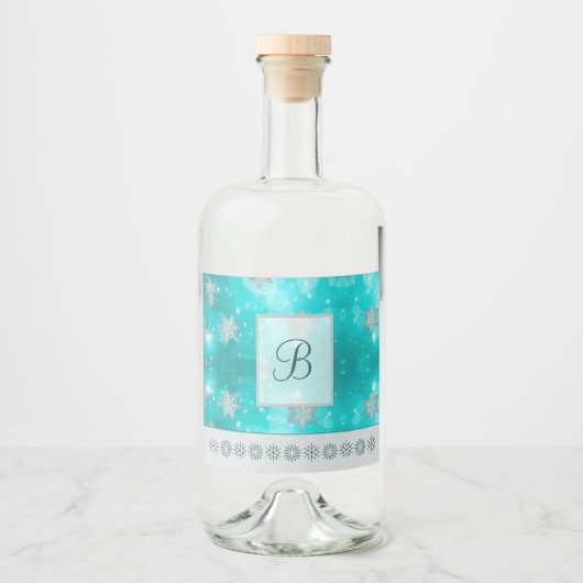 Moderne, stilvolle Monogram-Muster | Schnee-Party Alkoholflaschenetikett (Vorderseite)