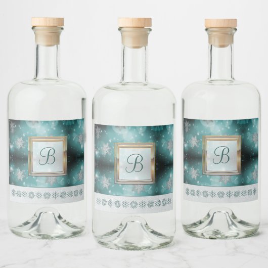 Moderne, stilvolle Monogram-Muster | SchneeParty 3 Alkoholflaschenetikett (Flaschen)