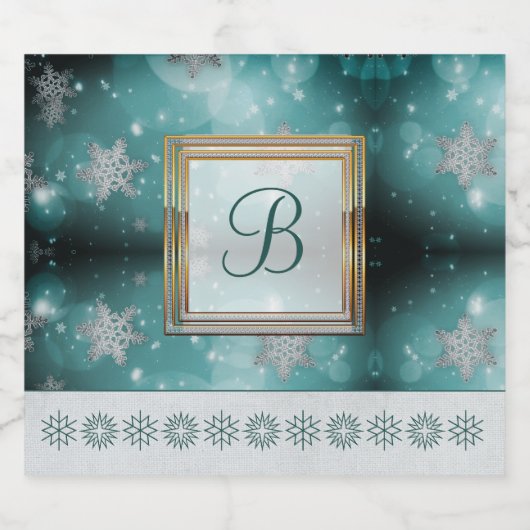 Moderne, stilvolle Monogram-Muster | SchneeParty 3 Alkoholflaschenetikett (Einzelnes Label)