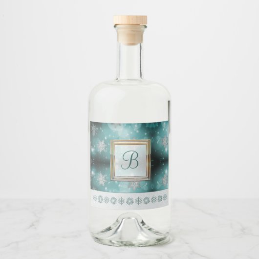 Moderne, stilvolle Monogram-Muster | SchneeParty 3 Alkoholflaschenetikett (Vorderseite)