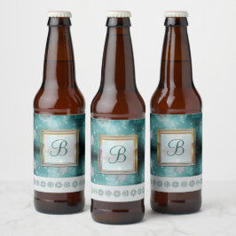 Moderne, stilvolle Monogram-Muster | SchneeParty 3 Bierflaschenetikett