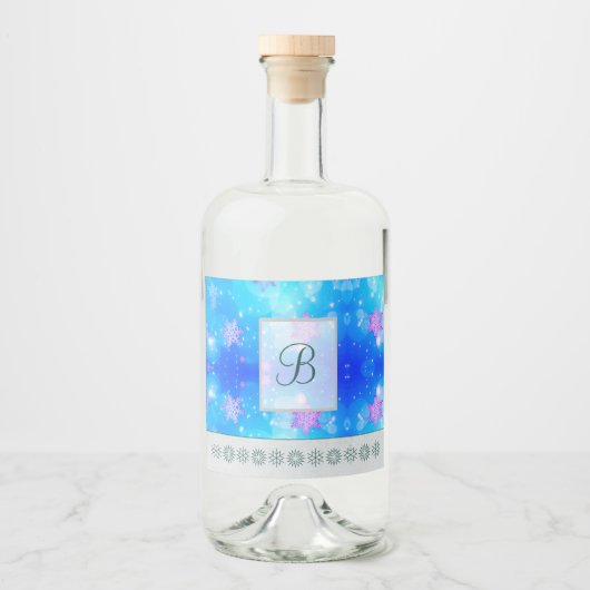 Moderne, stilvolle Monogram-Muster | SchneeParty # Alkoholflaschenetikett (Vorderseite)