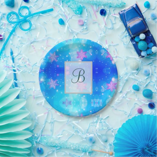 Moderne, stilvolle Monogram-Muster | SchneeParty # Pappteller (Party)