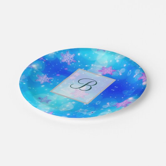 Moderne, stilvolle Monogram-Muster | SchneeParty # Pappteller (Schrägansicht)