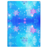 Moderne, stilvolle Monogram Muster Winterschneeflo Klemmbrett (Rückseite)