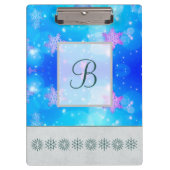 Moderne, stilvolle Monogram Muster Winterschneeflo Klemmbrett (Vorderseite)