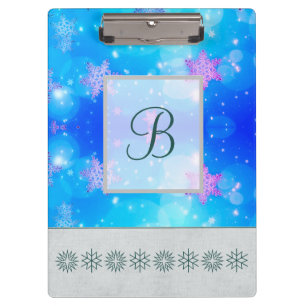 Moderne, stilvolle Monogram Muster Winterschneeflo Klemmbrett
