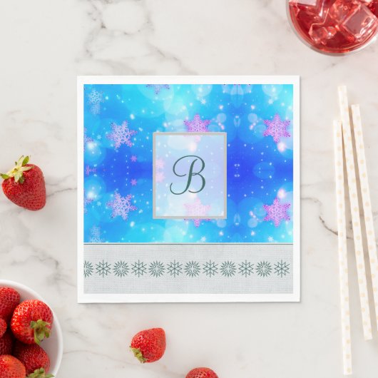 Moderne, stilvolle Monogram Muster Winterschneeflo Serviette (Beispiel)