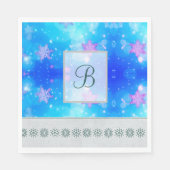 Moderne, stilvolle Monogram Muster Winterschneeflo Serviette (Vorderseite)