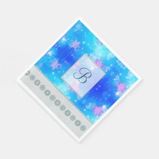 Moderne, stilvolle Monogram Muster Winterschneeflo Serviette (Ecke)