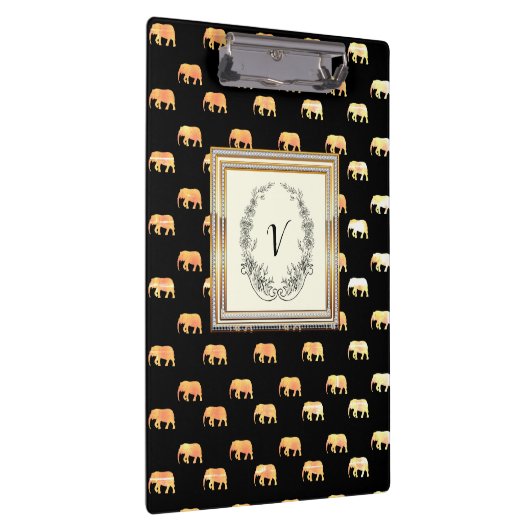 Moderne, stilvolle Monogram Patterns Black Gold Klemmbrett (Rechts)