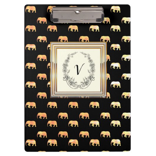 Moderne, stilvolle Monogram Patterns Black Gold Klemmbrett (Vorderseite)