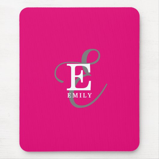 Moderne, stilvolle Monogram Typografie Hot Pink Mousepad (Vorne)