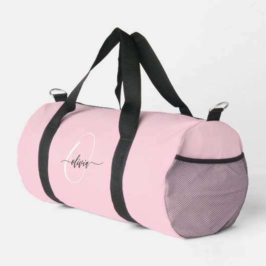Moderne, stilvolle Monogram Typografie Pink Duffle Bag (Rechte Ecke)