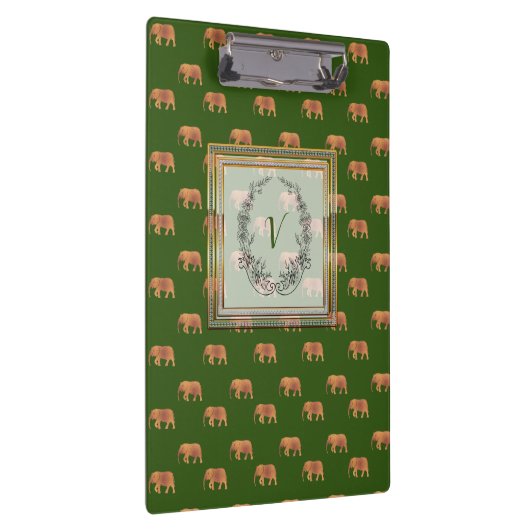 Moderne, stilvolle Monogramm-Muster Elefanten Klemmbrett (Rechts)