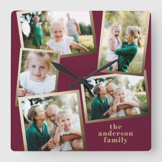 Moderne, stilvolle Multi-Foto-Wohngestaltung Quadratische Wanduhr (Vorderseite)