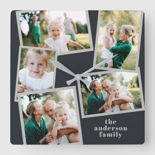 Moderne, stilvolle Multi-Foto-Wohngestaltung Quadratische Wanduhr (Vorderseite)