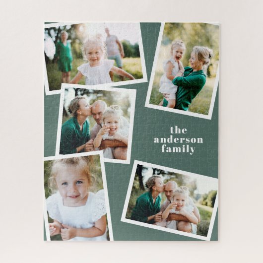 Moderne, stilvolle MultiFoto-Familie Zuhause Grün Puzzle (Vertikal)