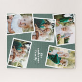 Moderne, stilvolle MultiFoto-Familie Zuhause Grün Puzzle (Horizontal)
