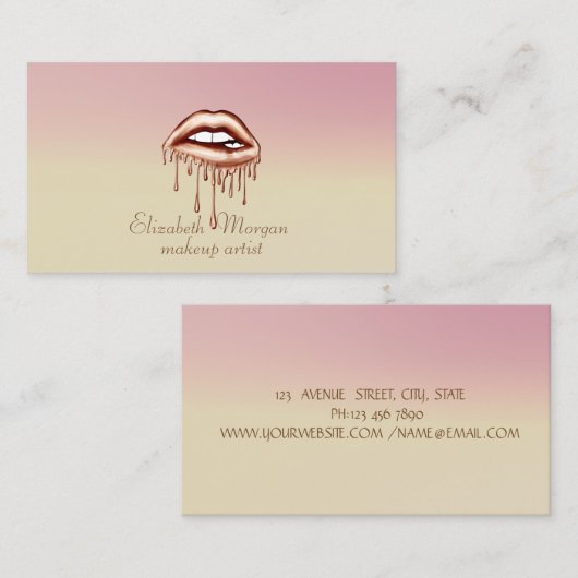 Moderne, stilvolle Ombre Metallic Dripping Lips Visitenkarte (Vorne/Hinten)