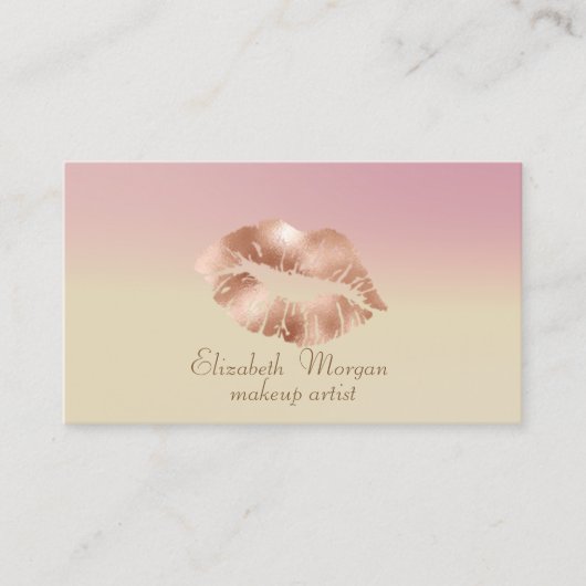 Moderne, stilvolle Ombre Rose Gold Lips Visitenkarte (Vorderseite)