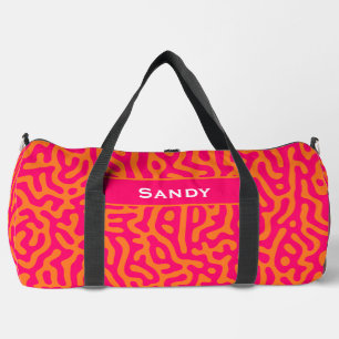 Moderne stilvolle orangefuchsien-Monogramm-Name Duffle Bag