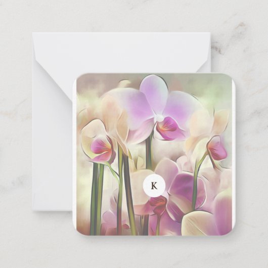 Moderne, stilvolle Orchids | Initial hinzufügen Mitteilungskarte (Vorderseite)