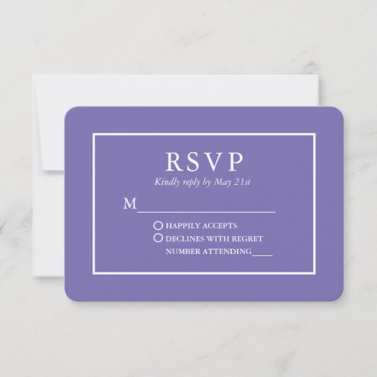 Moderne, stilvolle Periwinkle Wedding RSVP Karte (Vorderseite)