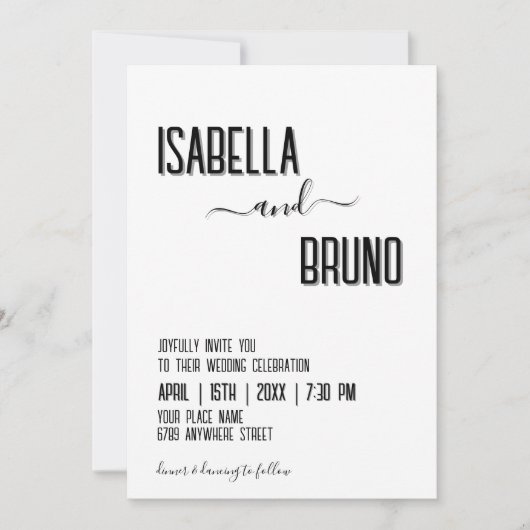 Moderne, stilvolle Personalisierte Schwarz-Text-Ho Einladung (Vorderseite)