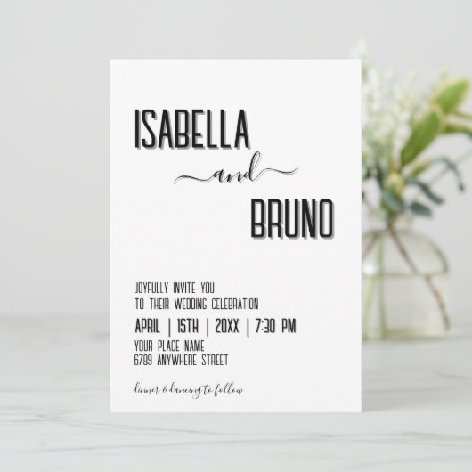 Moderne, stilvolle Personalisierte Schwarz-Text-Ho Einladung (Stehend Vorderseite)