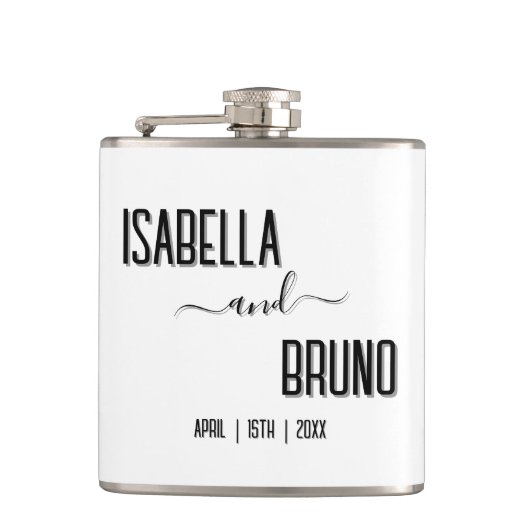 Moderne, stilvolle Personalisierte Schwarz-Text-Ho Flachmann (Vorderseite)