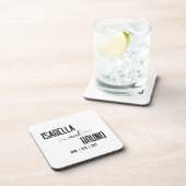 Moderne, stilvolle Personalisierte Schwarz-Text-Ho Getränkeuntersetzer (Rechte Seite)