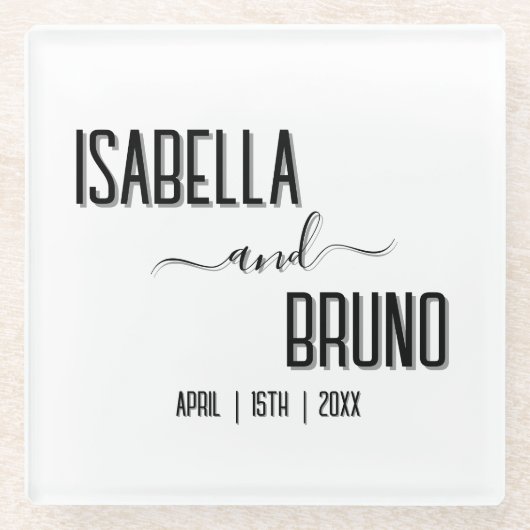 Moderne, stilvolle Personalisierte Schwarz-Text-Ho Glasuntersetzer (Vorderseite)