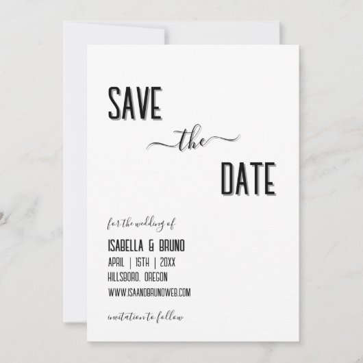Moderne, stilvolle Personalisierte Schwarz-Text-Ho Save The Date (Vorderseite)
