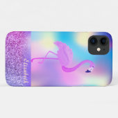 Moderne stilvolle Pink Flamingo Holographic Case-Mate iPhone Hülle (Rückseite (Horizontal))