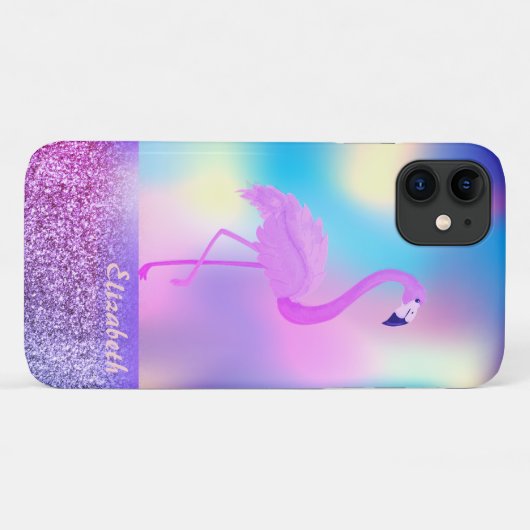 Moderne stilvolle Pink Flamingo Holographic Case-Mate iPhone Hülle (Rückseite (Horizontal))