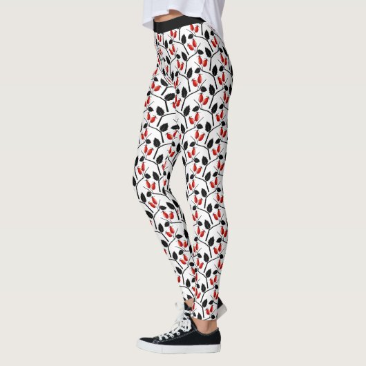 Moderne, stilvolle Red Black Rose Hips Pattern Yog Leggings (Links)